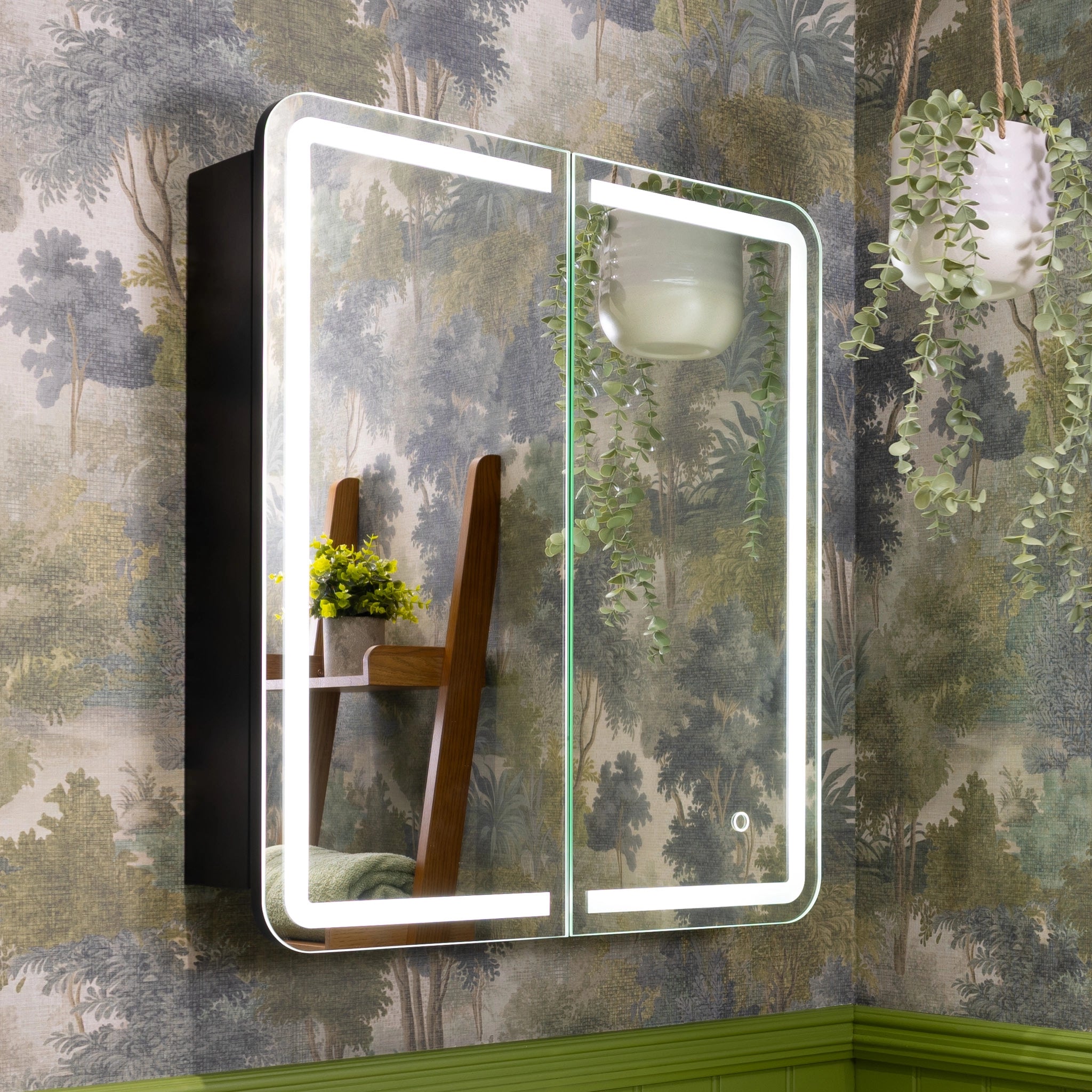 Nocturne Curve Black LED Bathroom Mirror Cabinet #size_600mm-x-700mm