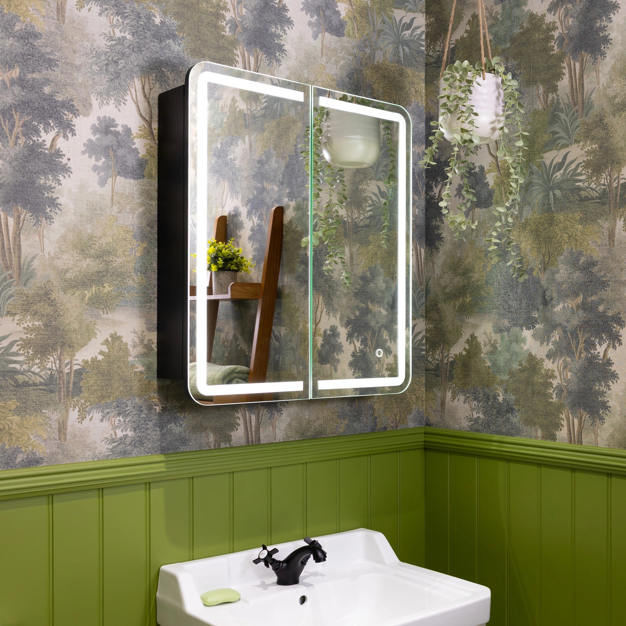 Nocturne Curve Black LED Bathroom Mirror Cabinet #size_600mm-x-700mm