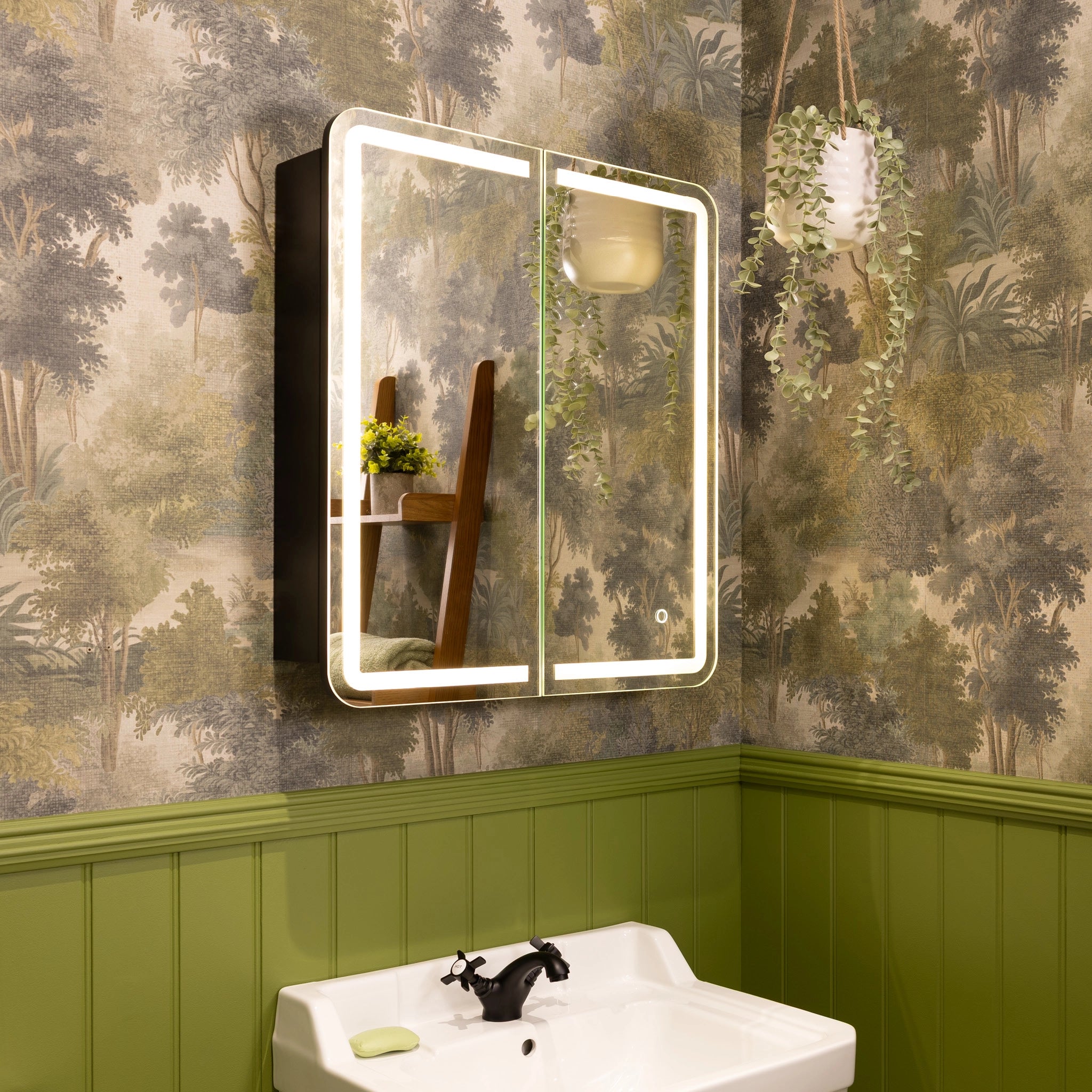 Nocturne Curve Black LED Bathroom Mirror Cabinet #size_600mm-x-700mm