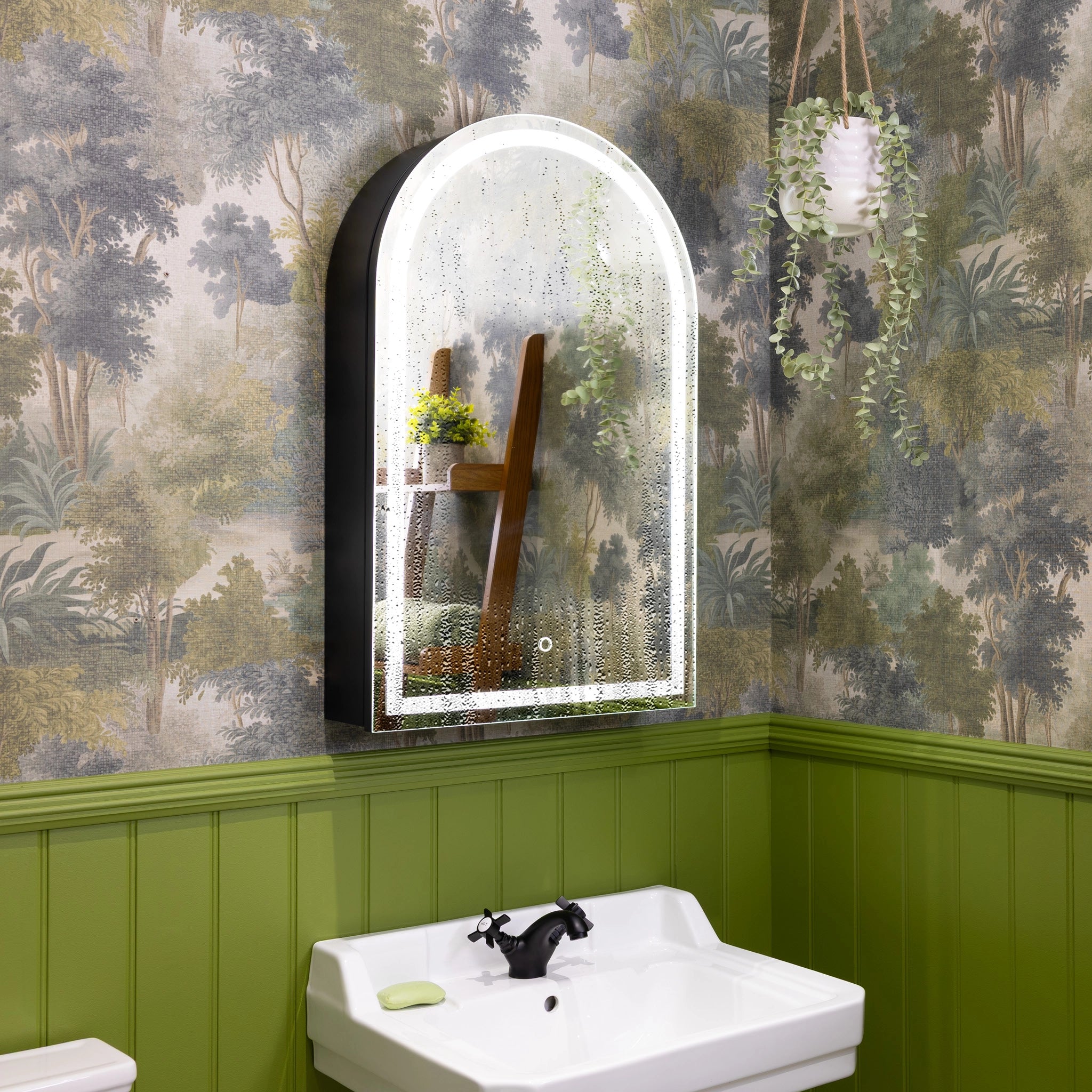 Nocturne Arch Black LED Bathroom Mirror Cabinet