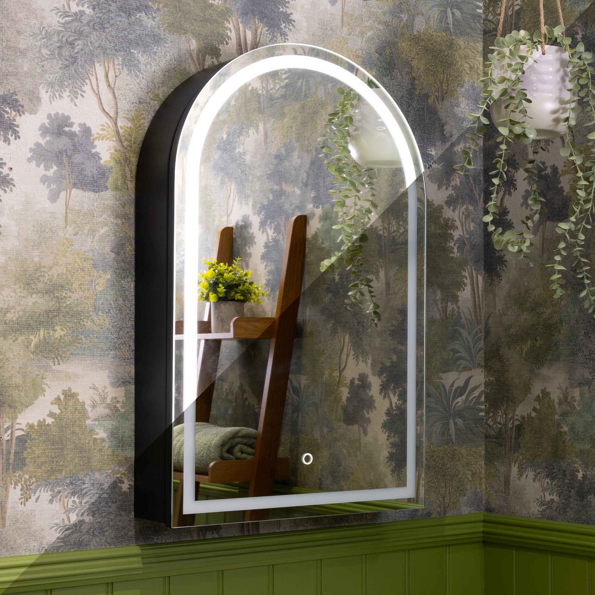 Nocturne Arch Black LED Bathroom Mirror Cabinet