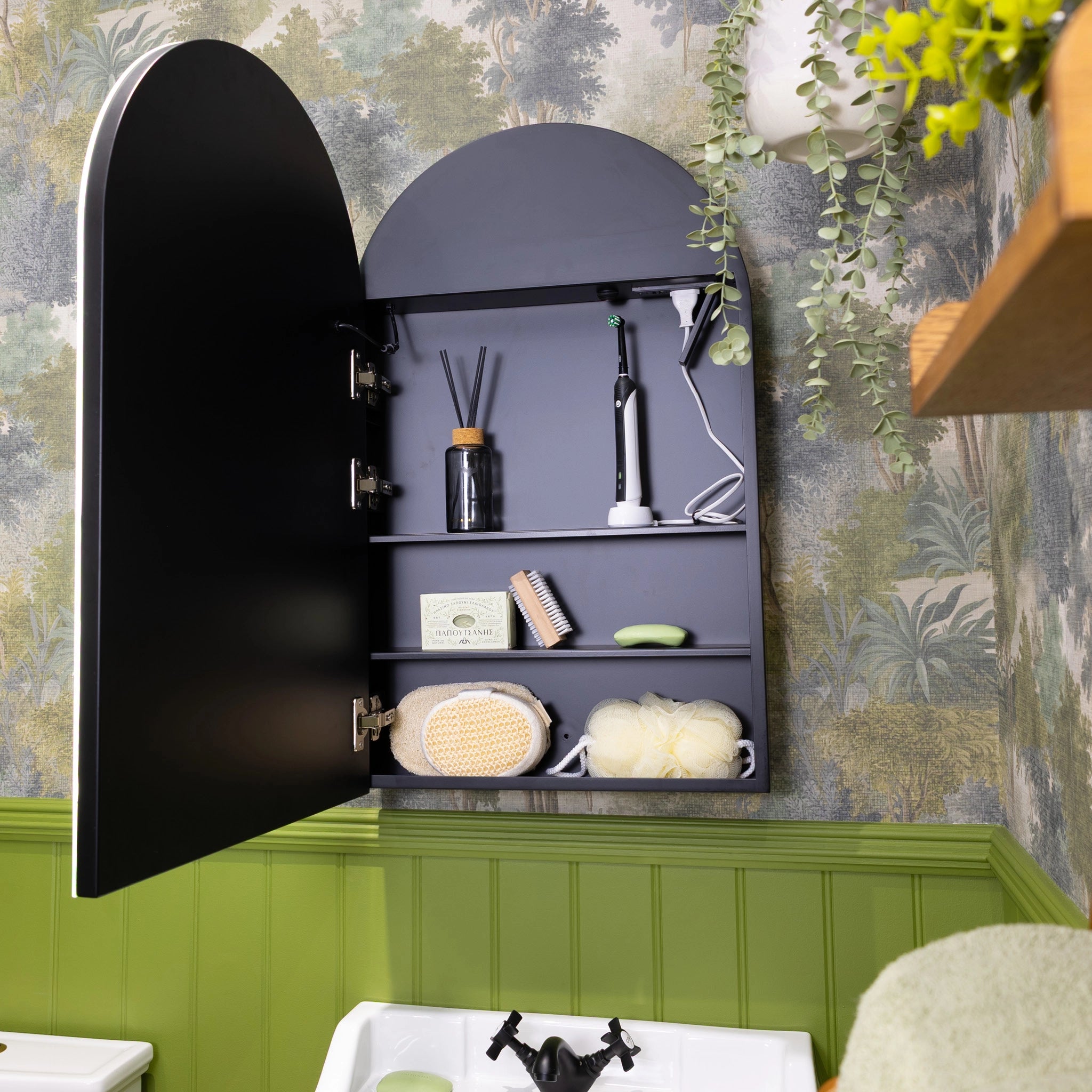 Nocturne Arch Black LED Bathroom Mirror Cabinet