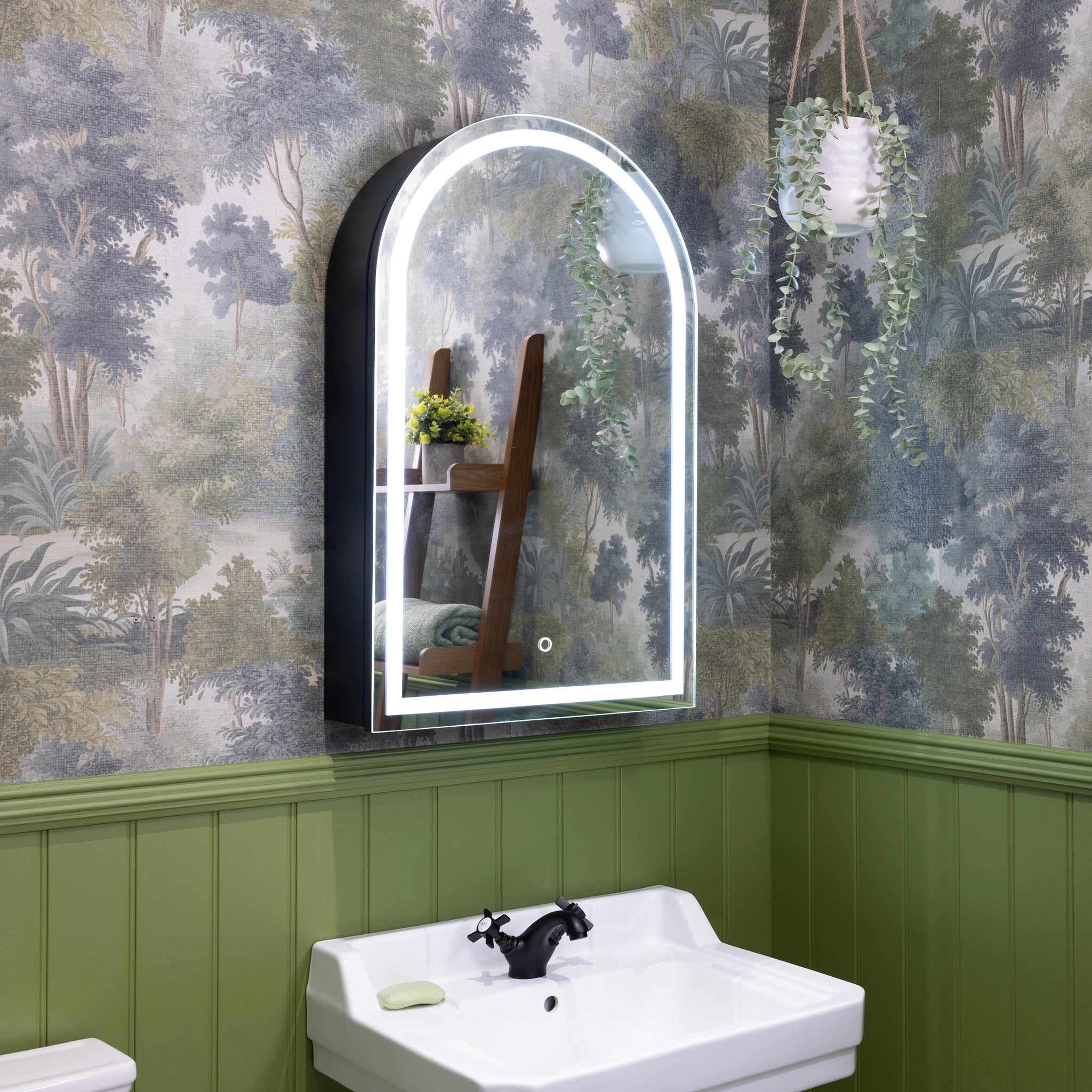 Nocturne Arch Black LED Bathroom Mirror Cabinet