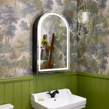 Nocturne Arch Black LED Bathroom Mirror Cabinet
