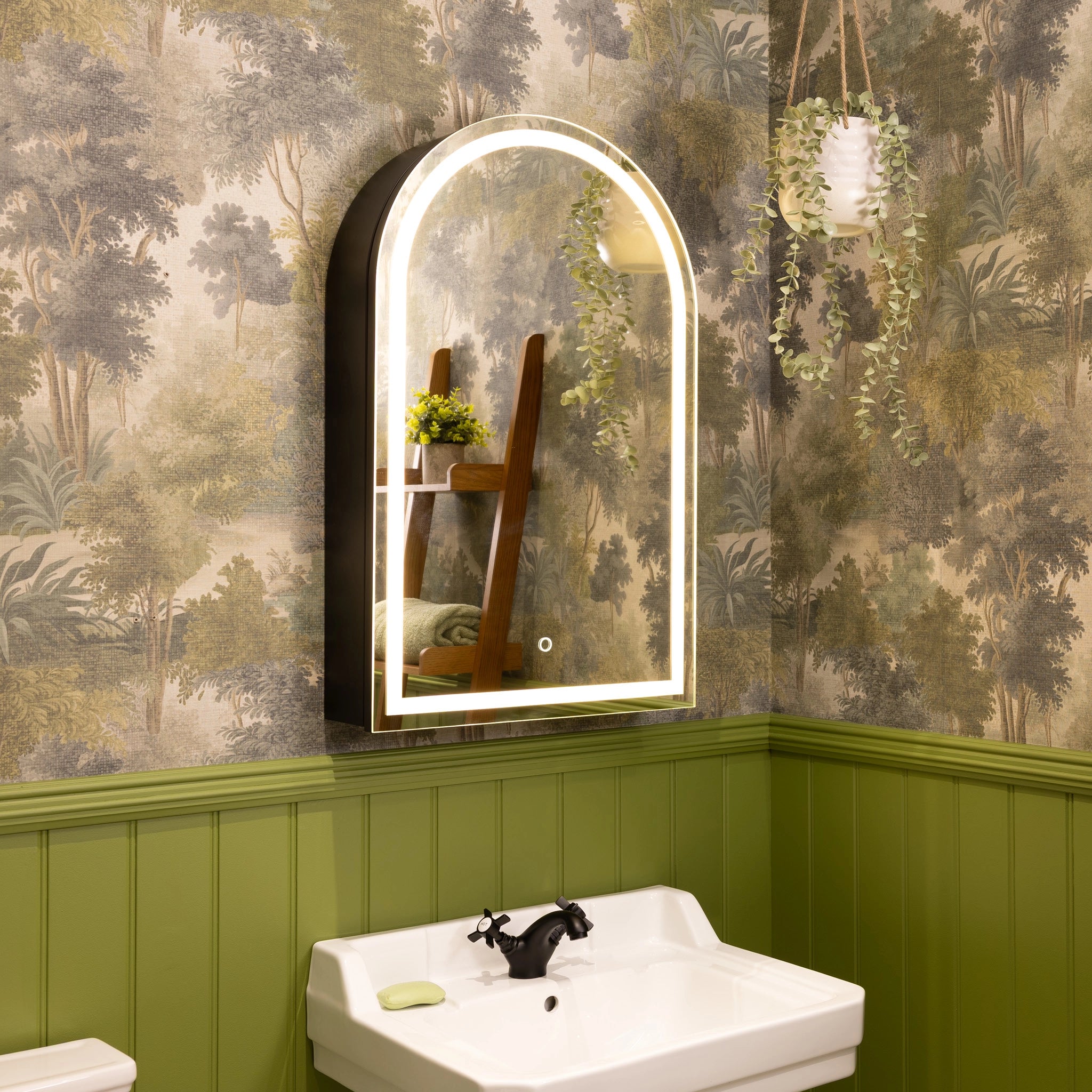 Nocturne Arch Black LED Bathroom Mirror Cabinet