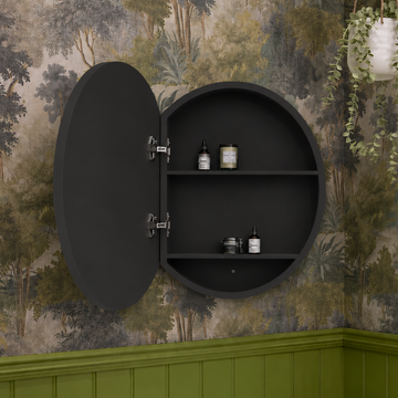 Umbra Round Matt Black Bathroom Mirror Cabinet 600mm