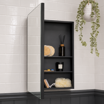 Umbra Rectangular Matt Black Bathroom Mirror Cabinet 500 x 700mm