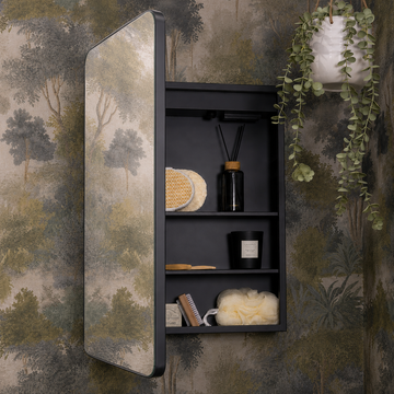 Umbra Curved Matt Black Bathroom Mirror Cabinet 500 x 700mm