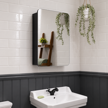 Umbra Curved Matt Black Bathroom Mirror Cabinet 500 x 700mm