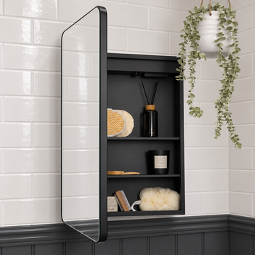Umbra Curved Matt Black Bathroom Mirror Cabinet 500 x 700mm