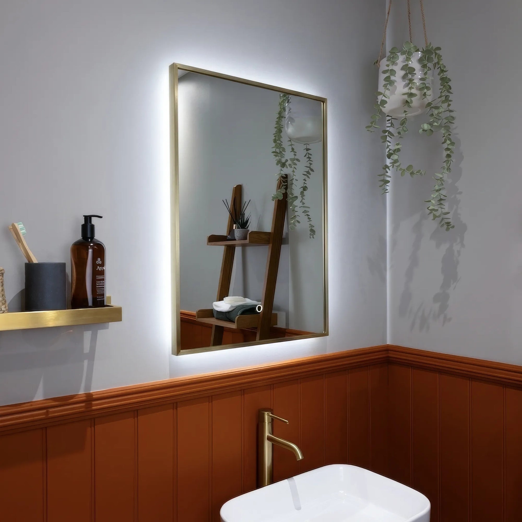 Oslo Rectangle LED Bathroom Mirror #colour_brass #size_400mm-x-600mm