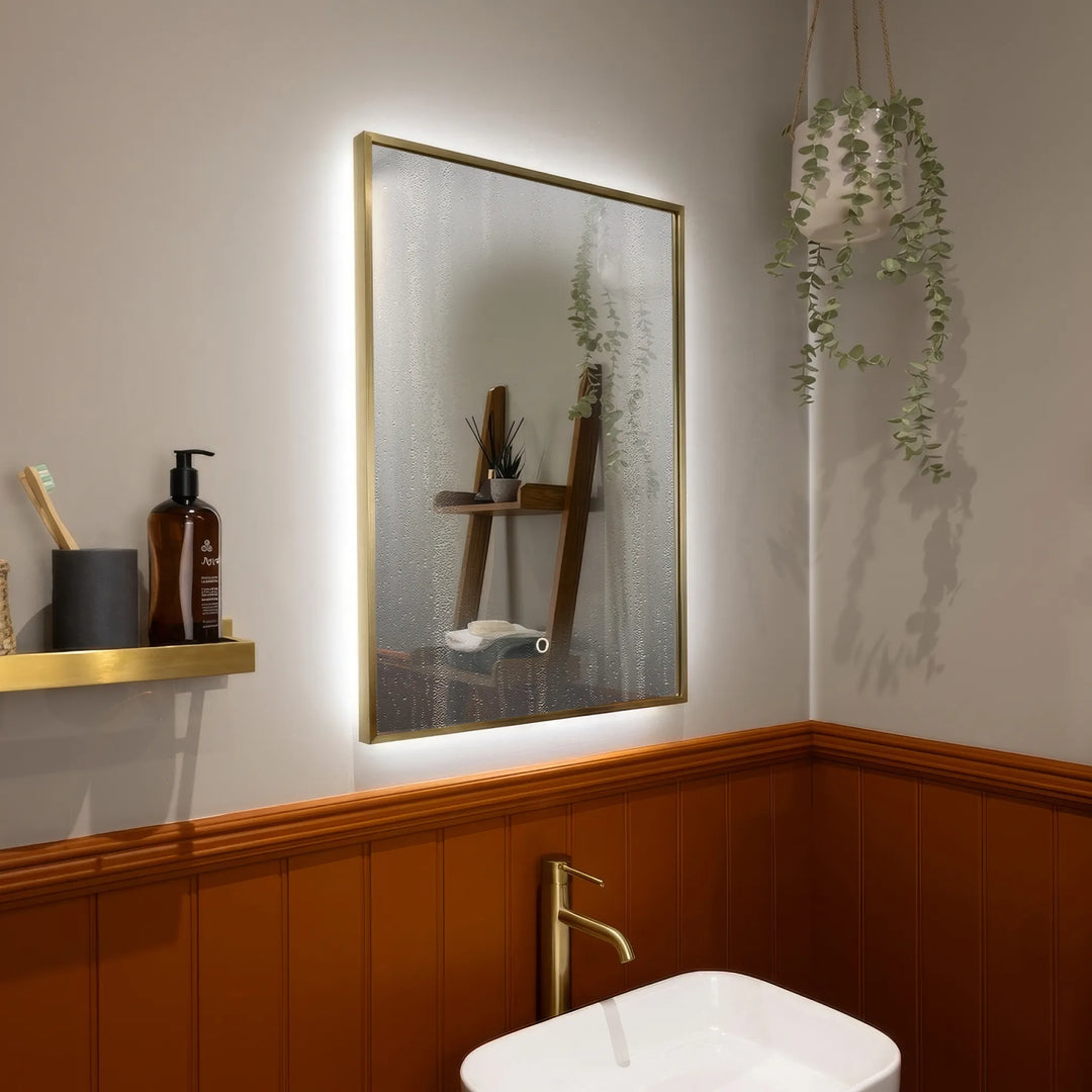 Oslo Rectangle LED Bathroom Mirror #colour_brass #size_400mm-x-600mm