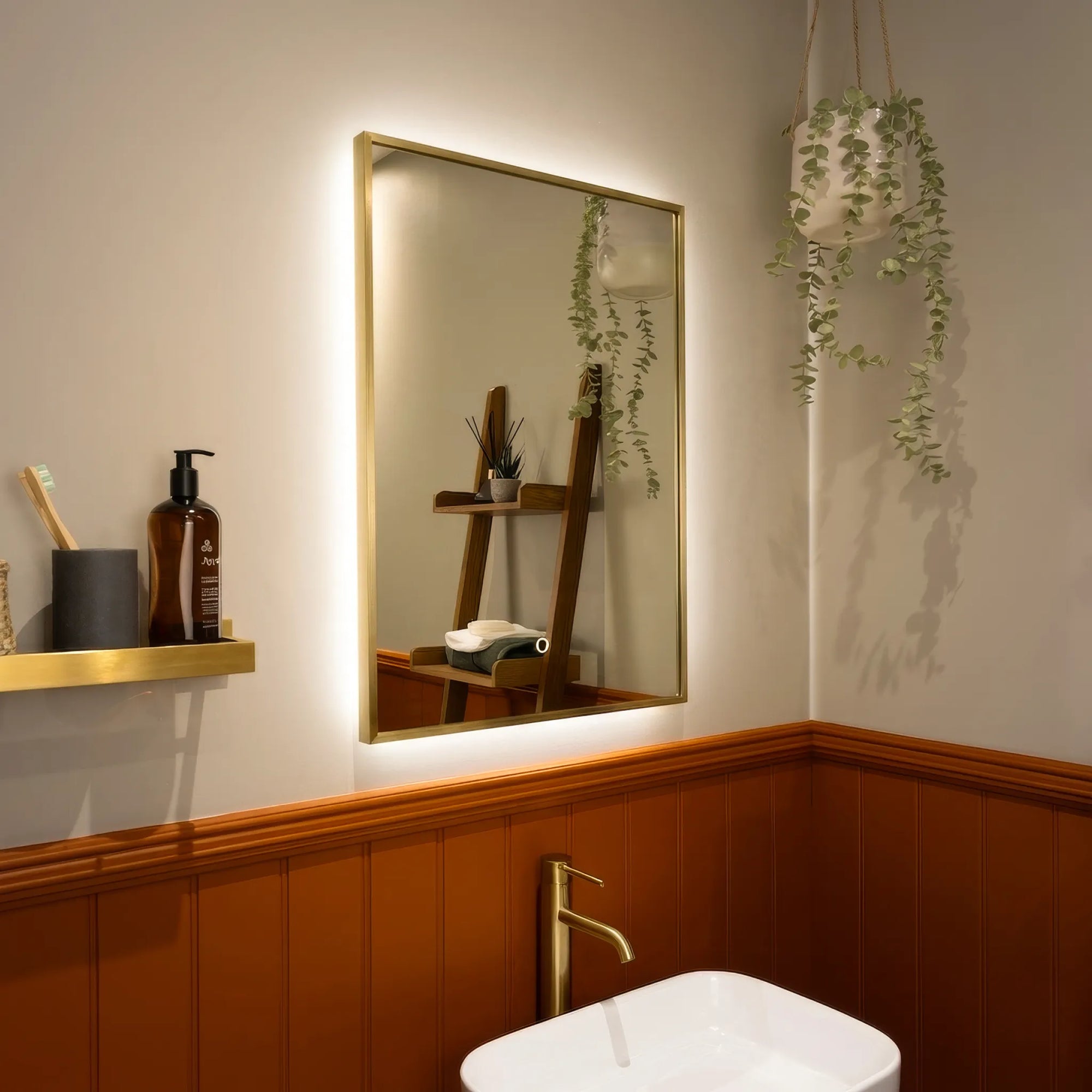 Oslo Rectangle LED Bathroom Mirror #colour_brass #size_400mm-x-600mm