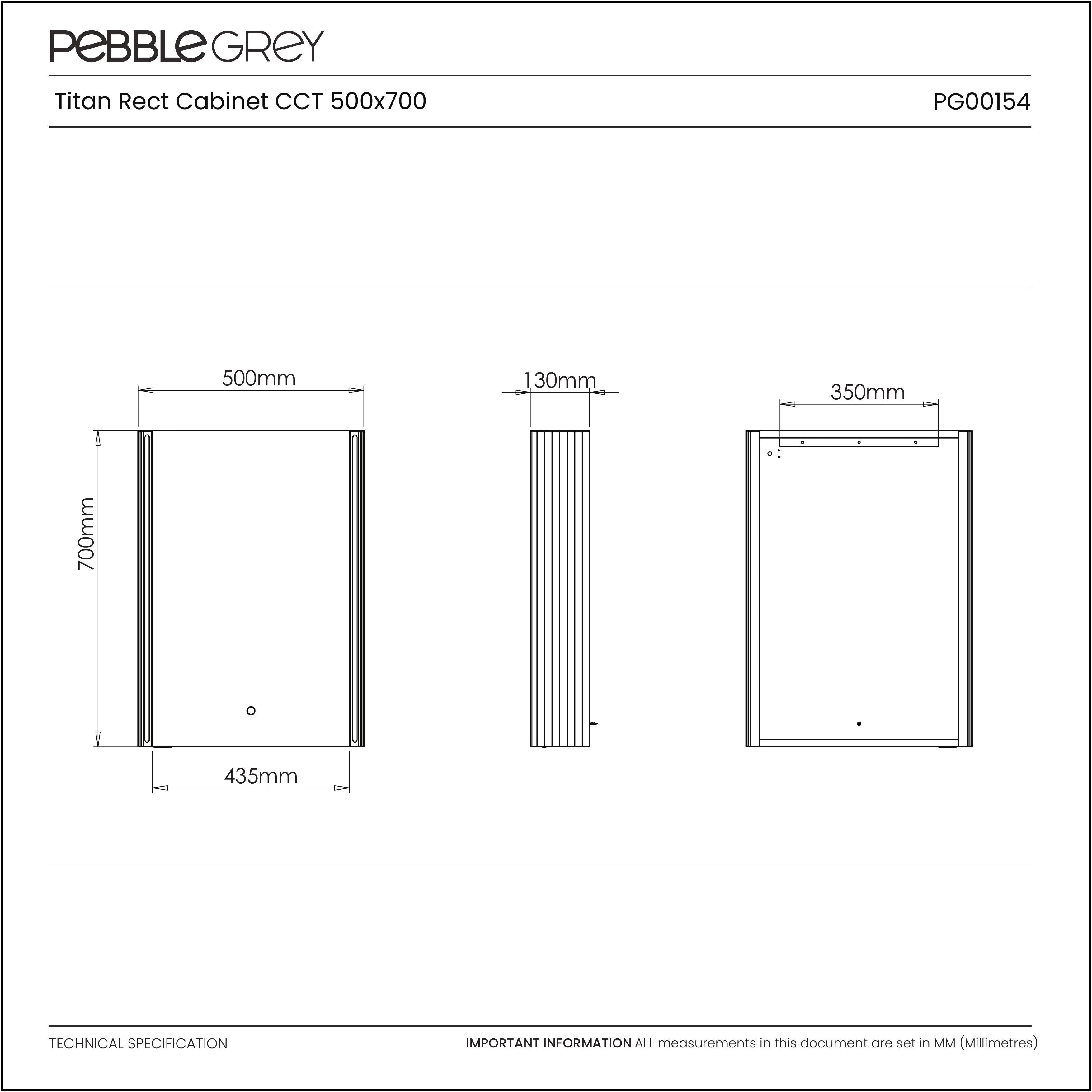 Titan Matt Black LED Rectangular Bathroom Mirror Cabinet 500 x 700mm