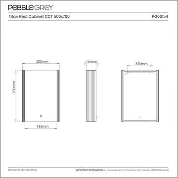 Titan Matt Black LED Rectangular Bathroom Mirror Cabinet 500 x 700mm