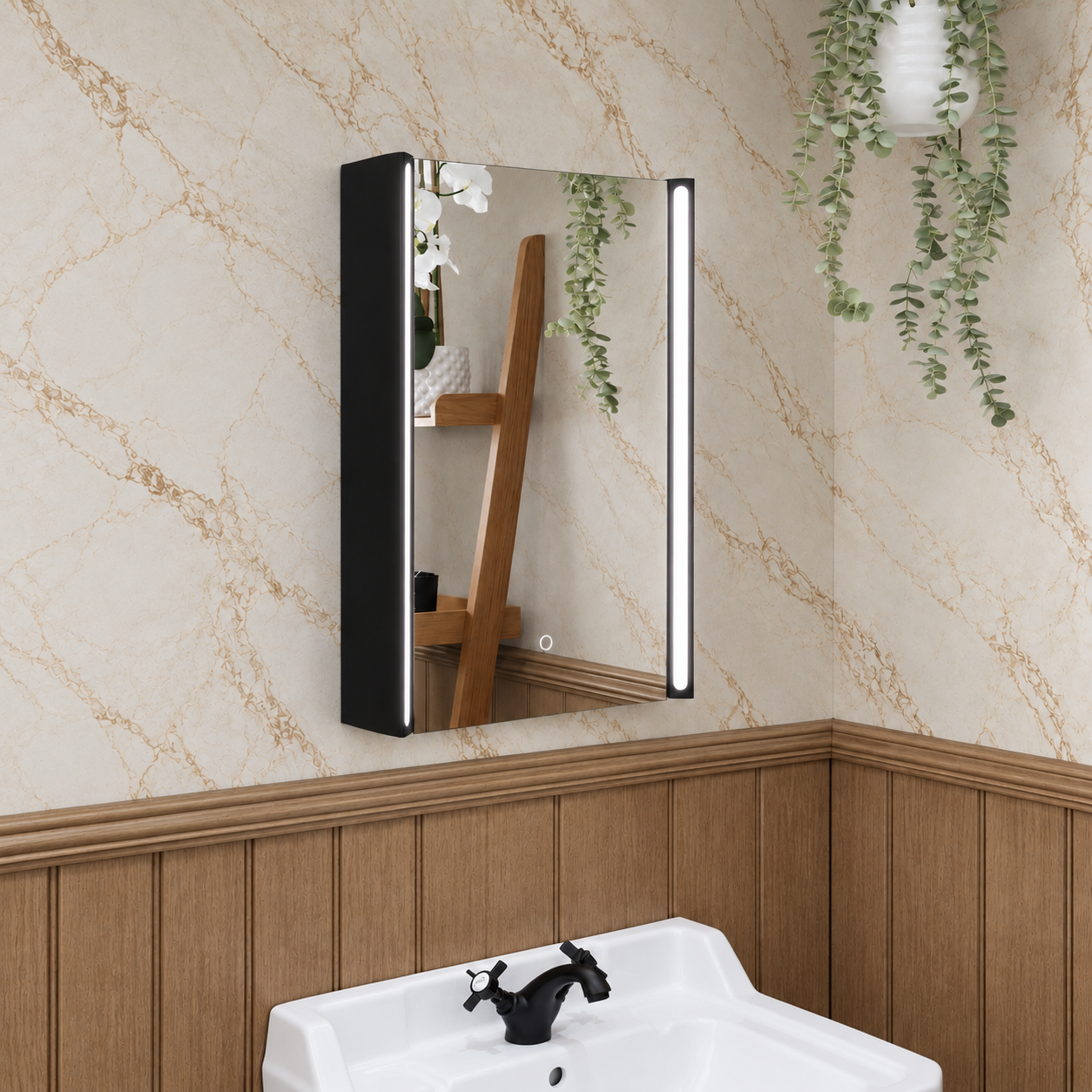 Titan Matt Black LED Rectangular Bathroom Mirror Cabinet 500 x 700mm