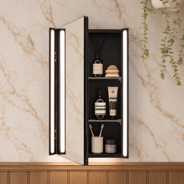 Titan Matt Black LED Rectangular Bathroom Mirror Cabinet 500 x 700mm