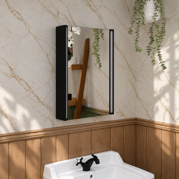 Titan Matt Black LED Rectangular Bathroom Mirror Cabinet 500 x 700mm