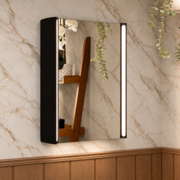Titan Matt Black LED bathroom mirror cabinet 500mm x 700mm