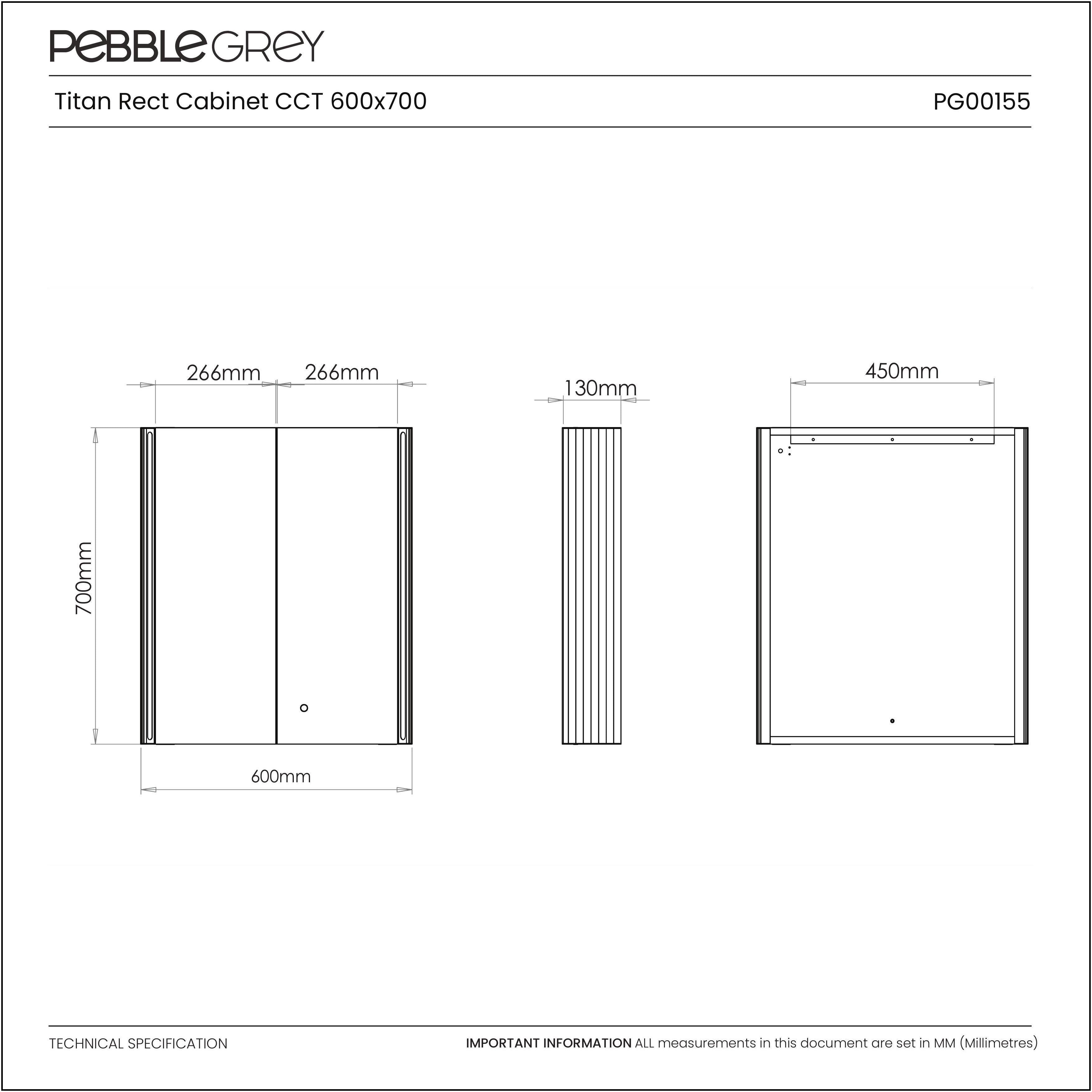 Titan Matt Black LED Rectangular Bathroom Mirror Cabinet 600 x 700mm