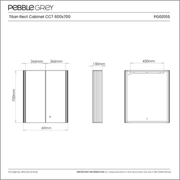 Titan Matt Black LED Rectangular Bathroom Mirror Cabinet 600 x 700mm