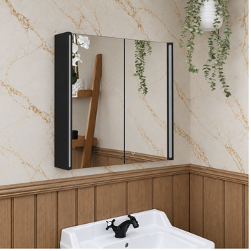 Titan Matt Black LED Rectangular Bathroom Mirror Cabinet 600 x 700mm