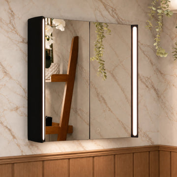 Titan Matt Black LED Rectangular Bathroom Mirror Cabinet 600 x 700mm