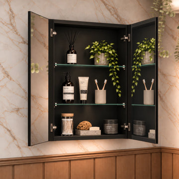 Titan Matt Black LED Rectangular Bathroom Mirror Cabinet 600 x 700mm