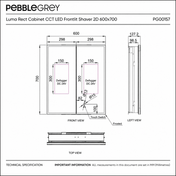 Luma Double Door LED Recessed Bathroom Mirror Cabinet 600 x 700mm