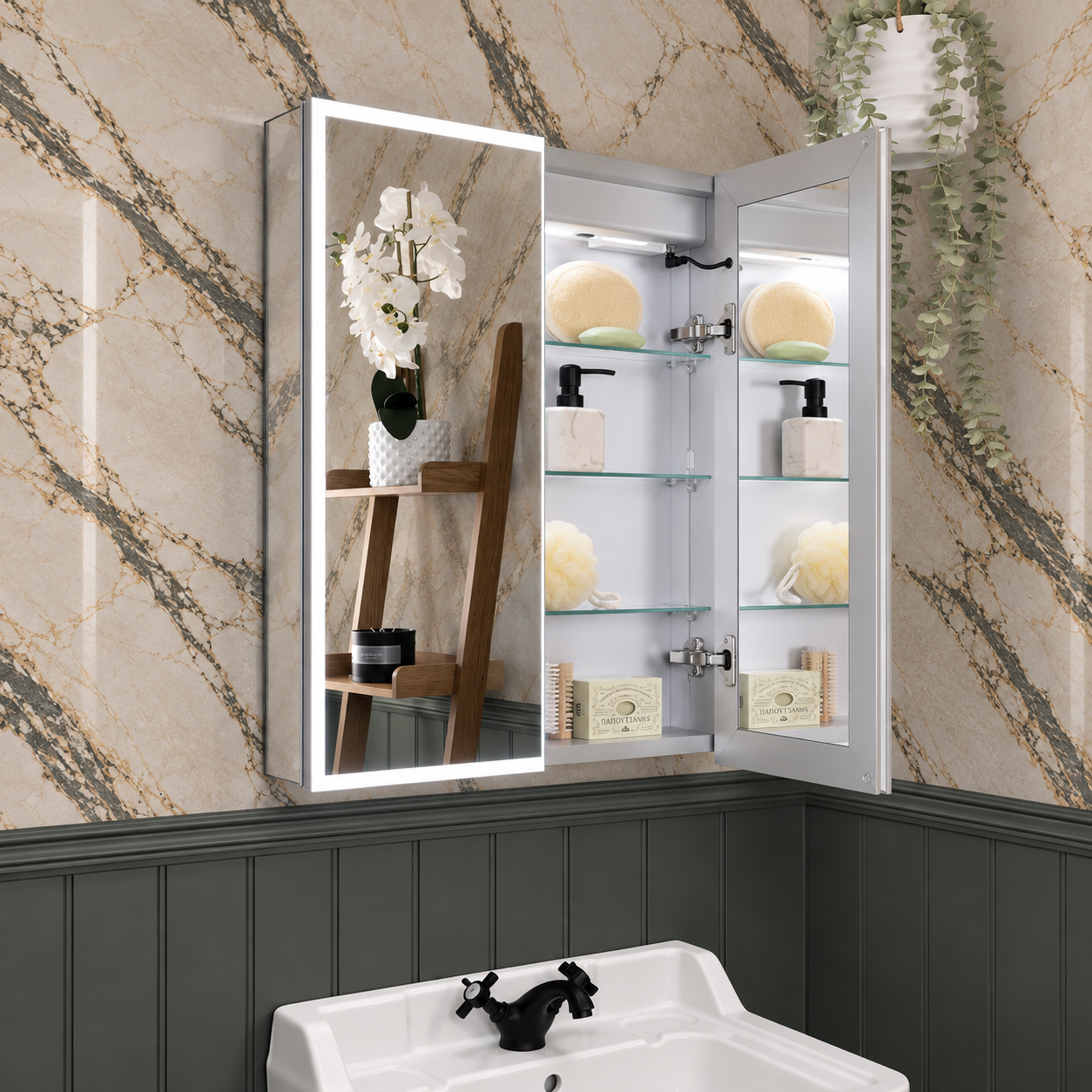 Luma Double Door LED Recessed Bathroom Mirror Cabinet 600 x 700mm