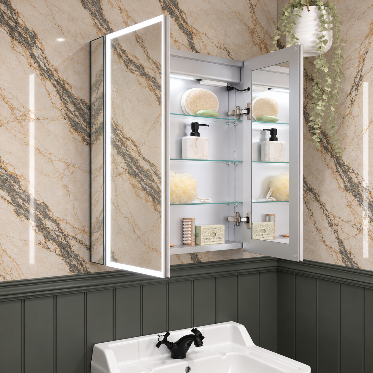 Luma Double Door LED Recessed Bathroom Mirror Cabinet 600 x 700mm