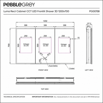 Luma Triple Door LED Recessed Bathroom Mirror Cabinet 1200 x 700mm
