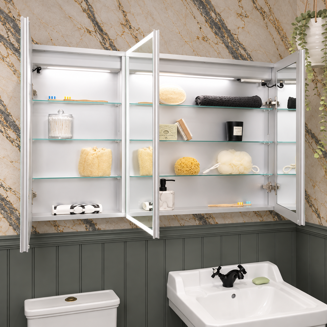 Luma Triple Door LED Recessed Bathroom Mirror Cabinet 1200 x 700mm
