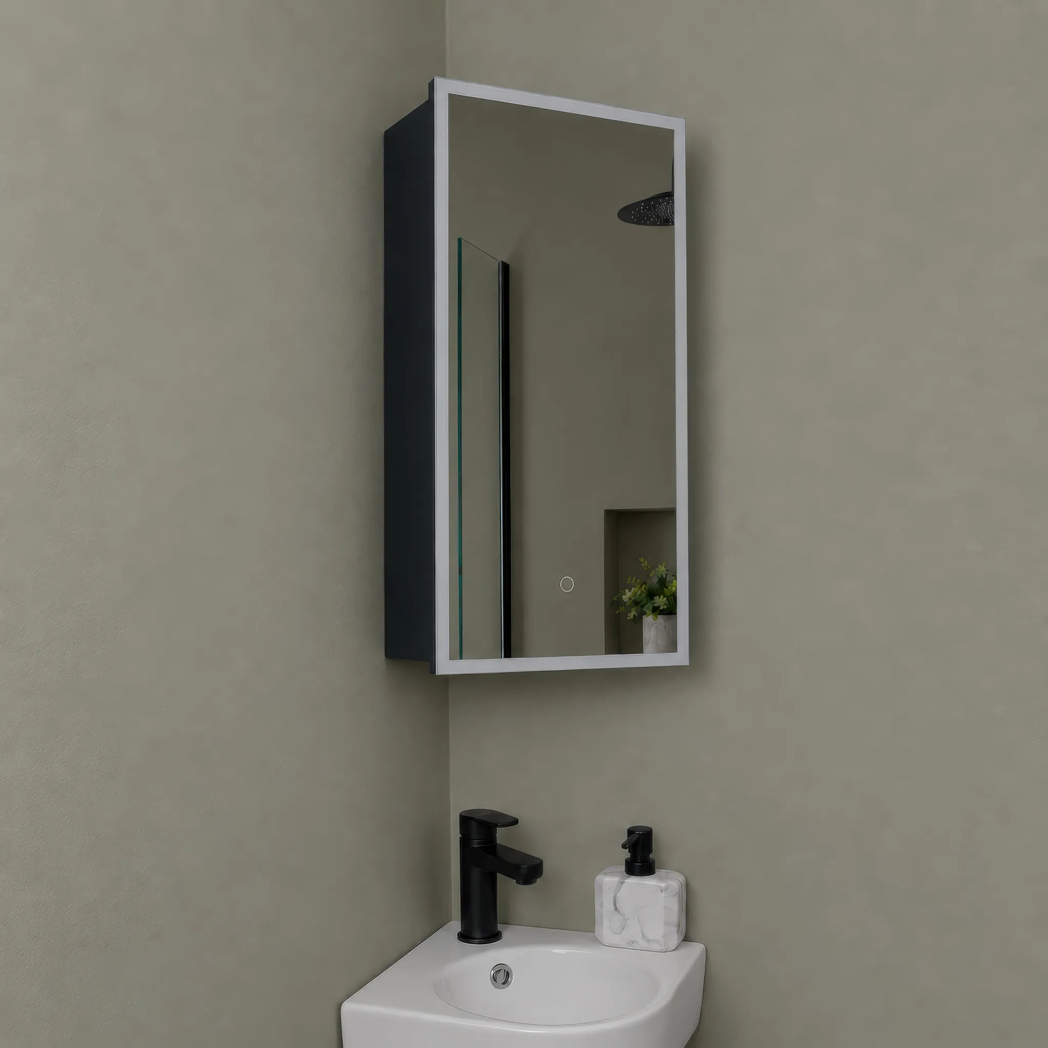 Arcova Corner LED Battery-Operated Bathroom Mirror Cabinet 300x600mm
