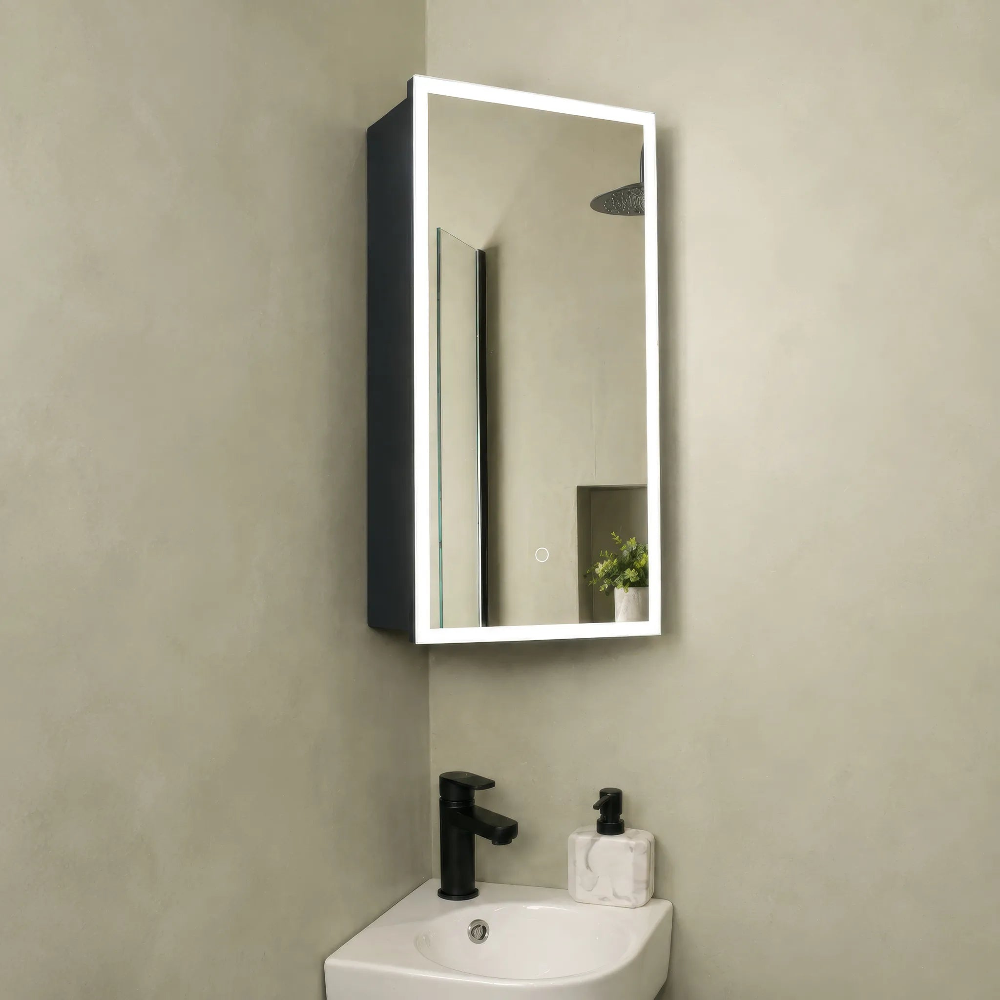 Arcova Corner LED Bathroom Mirror Cabinet 300x600mm
