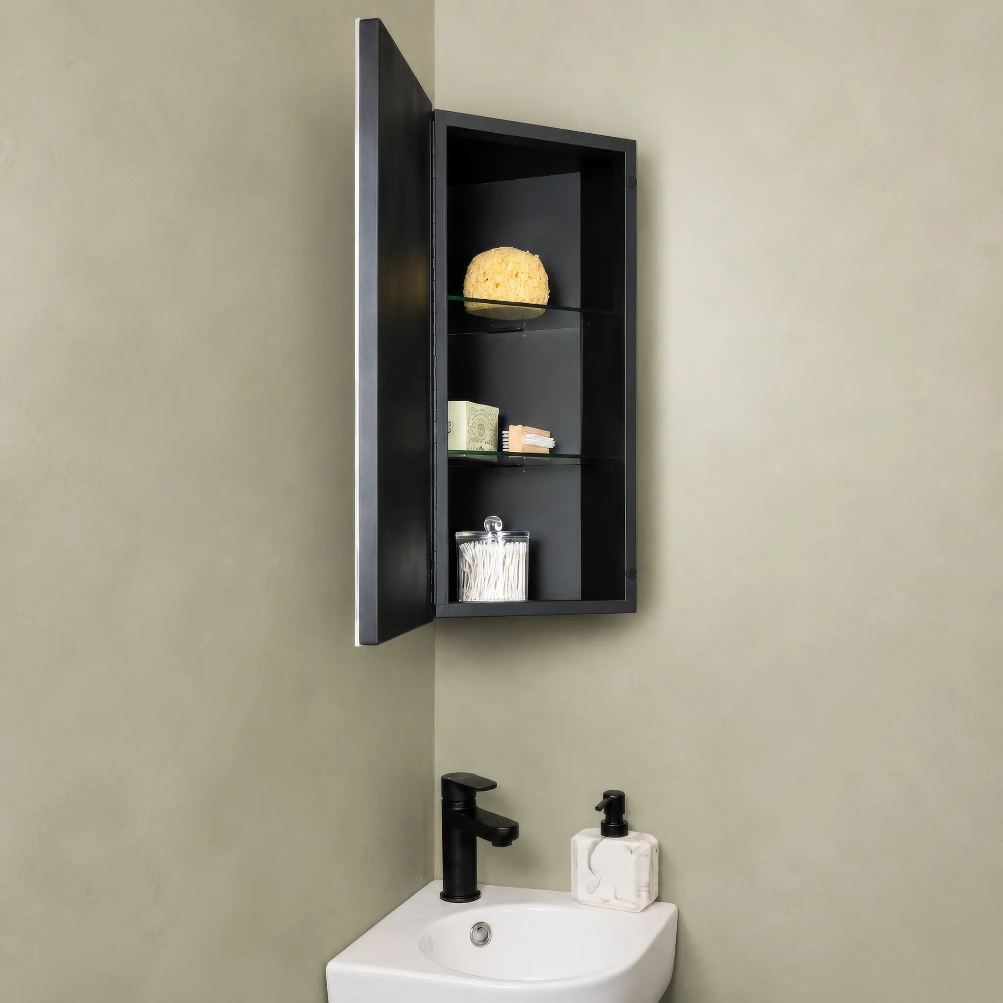 Arcova Corner LED Bathroom Mirror Cabinet 300x600mm