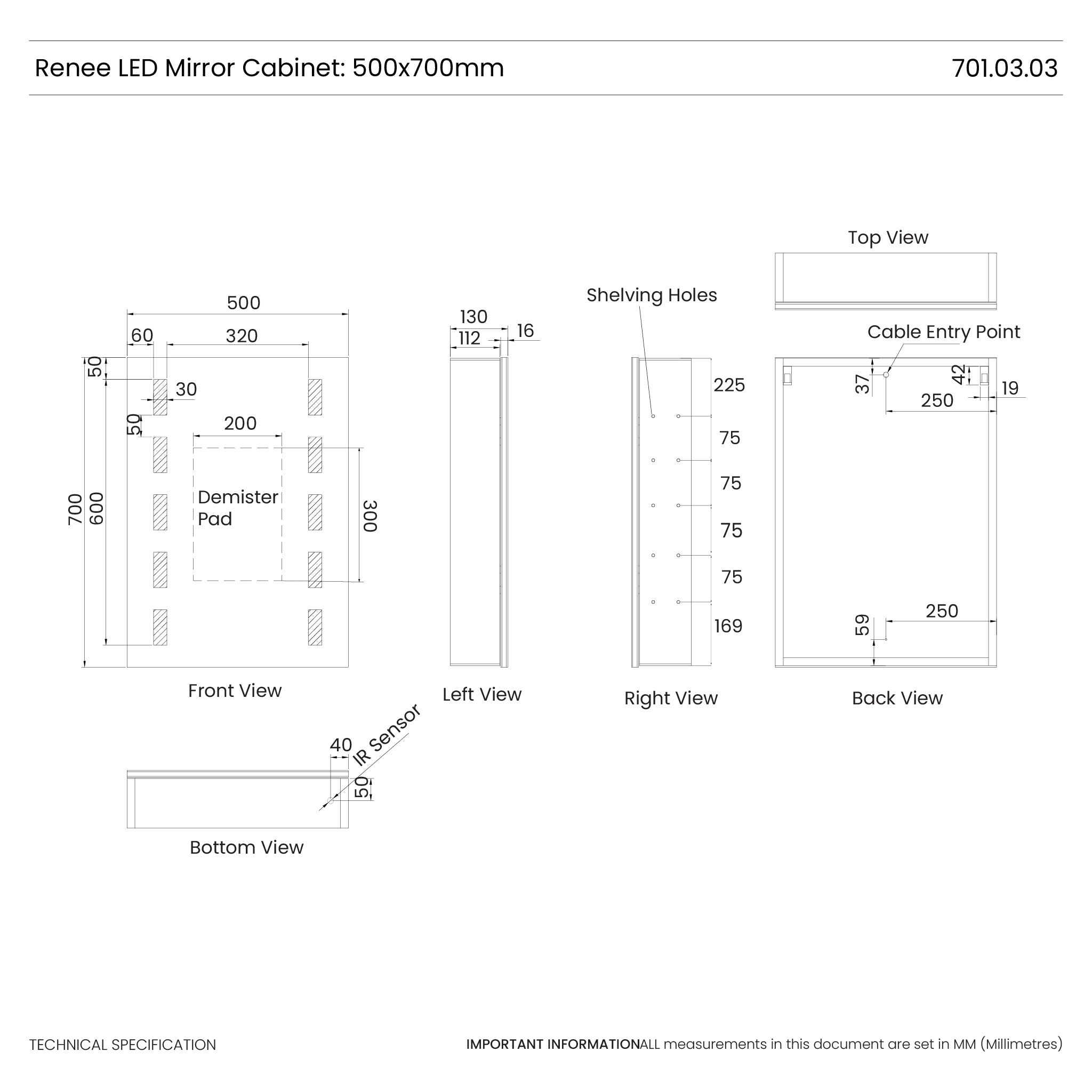 Renee 500x700mm LED Bathroom Mirror Cabinet