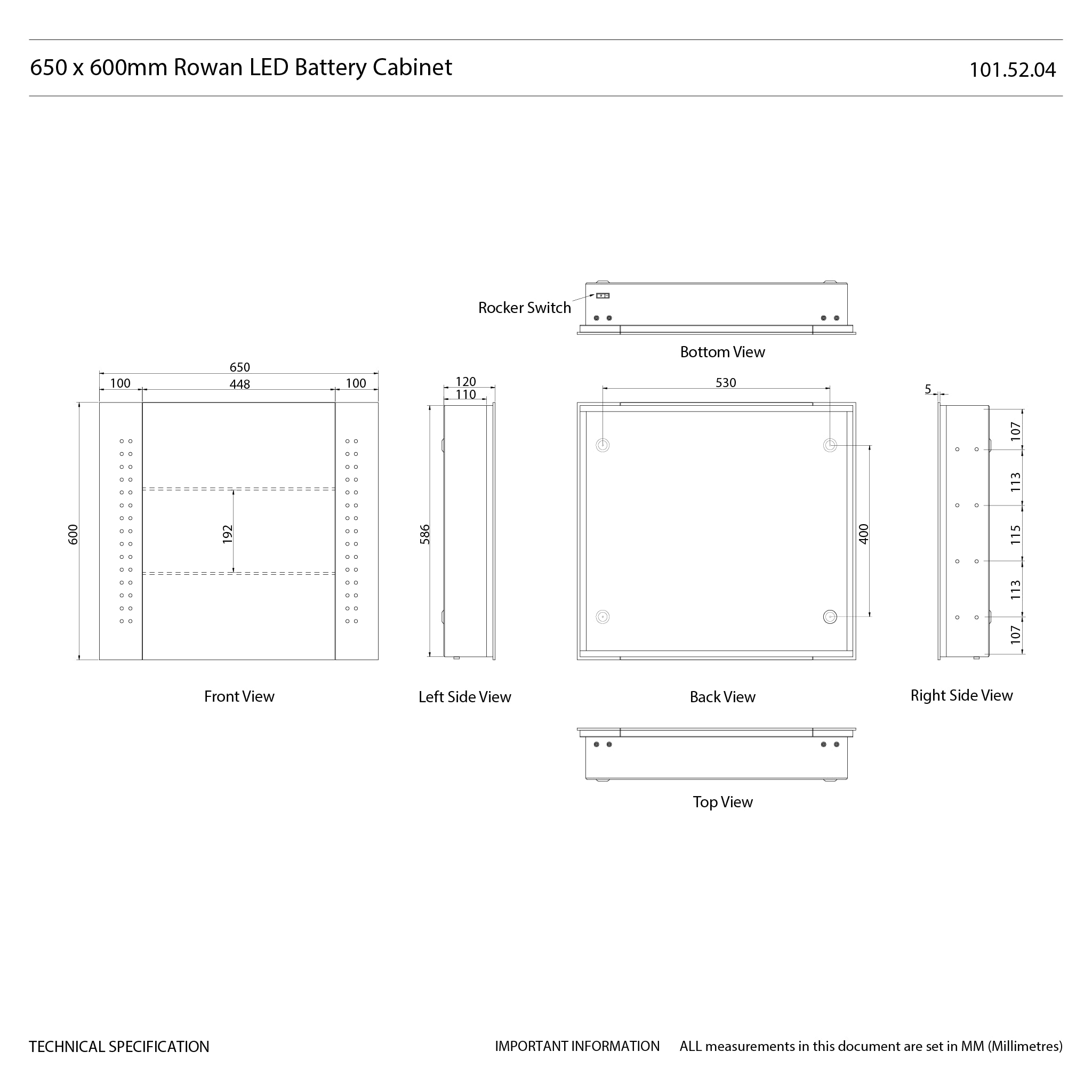 Rowan Battery 650x600mm LED Bathroom Mirror Cabinet