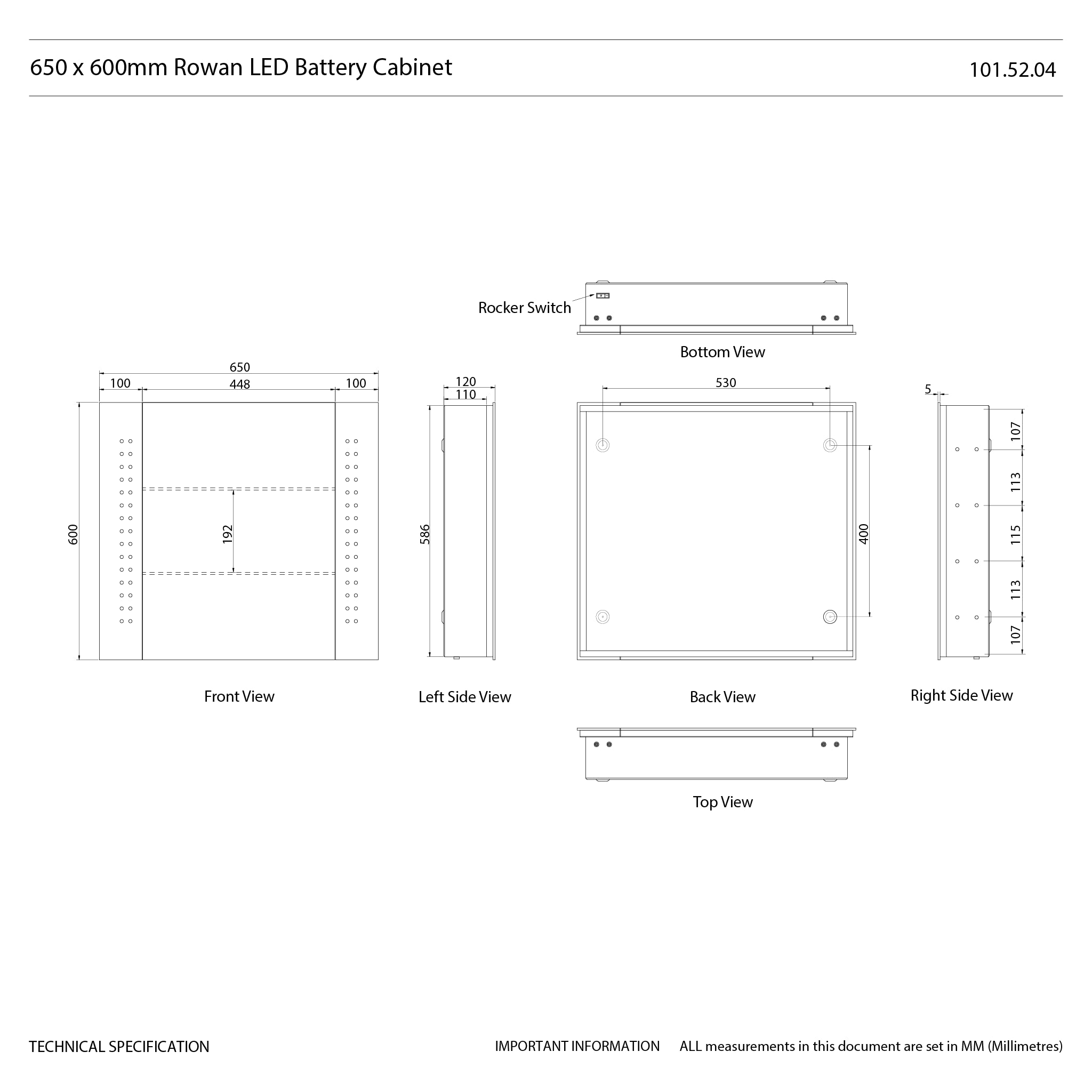 Rowan Battery 650x600mm LED Bathroom Mirror Cabinet