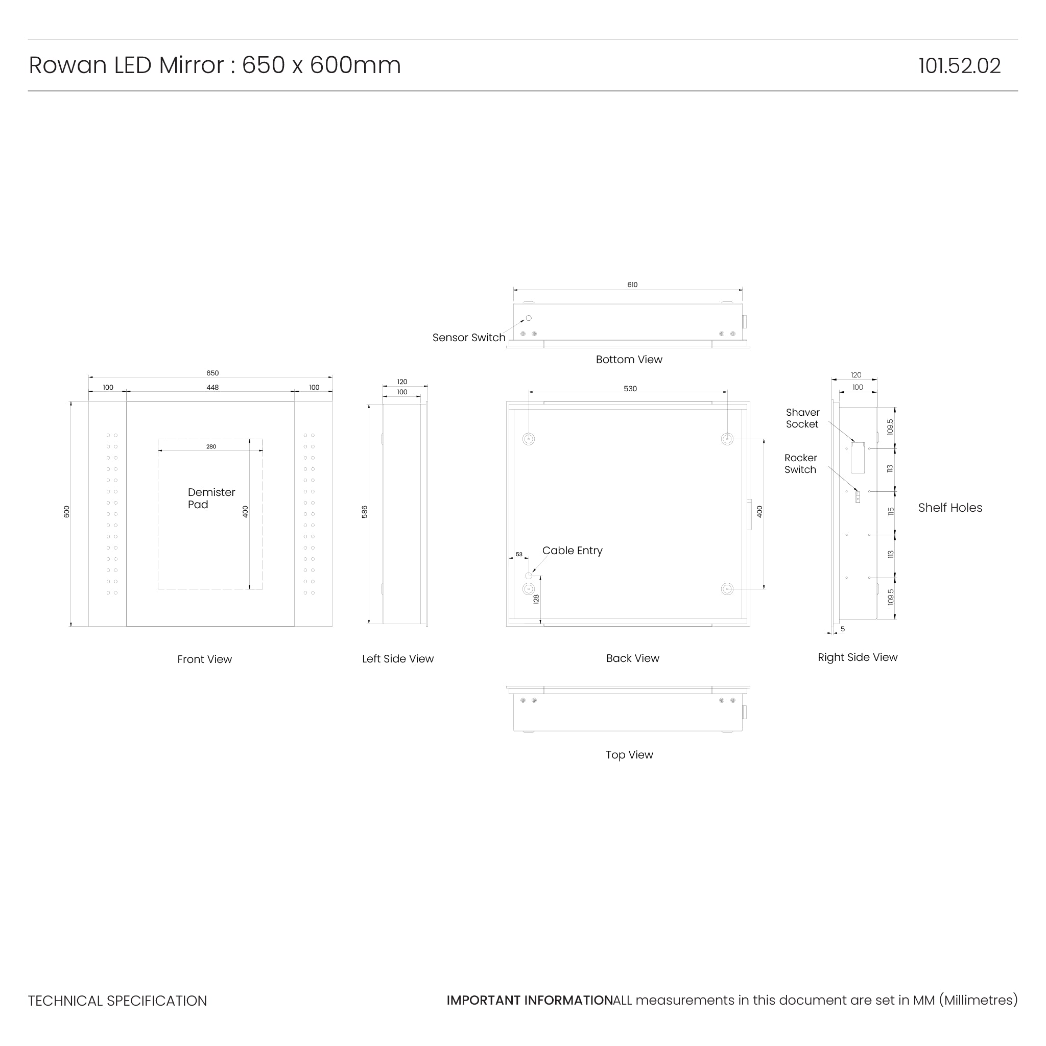 Rowan 650x600mm LED Bathroom Mirror Cabinet