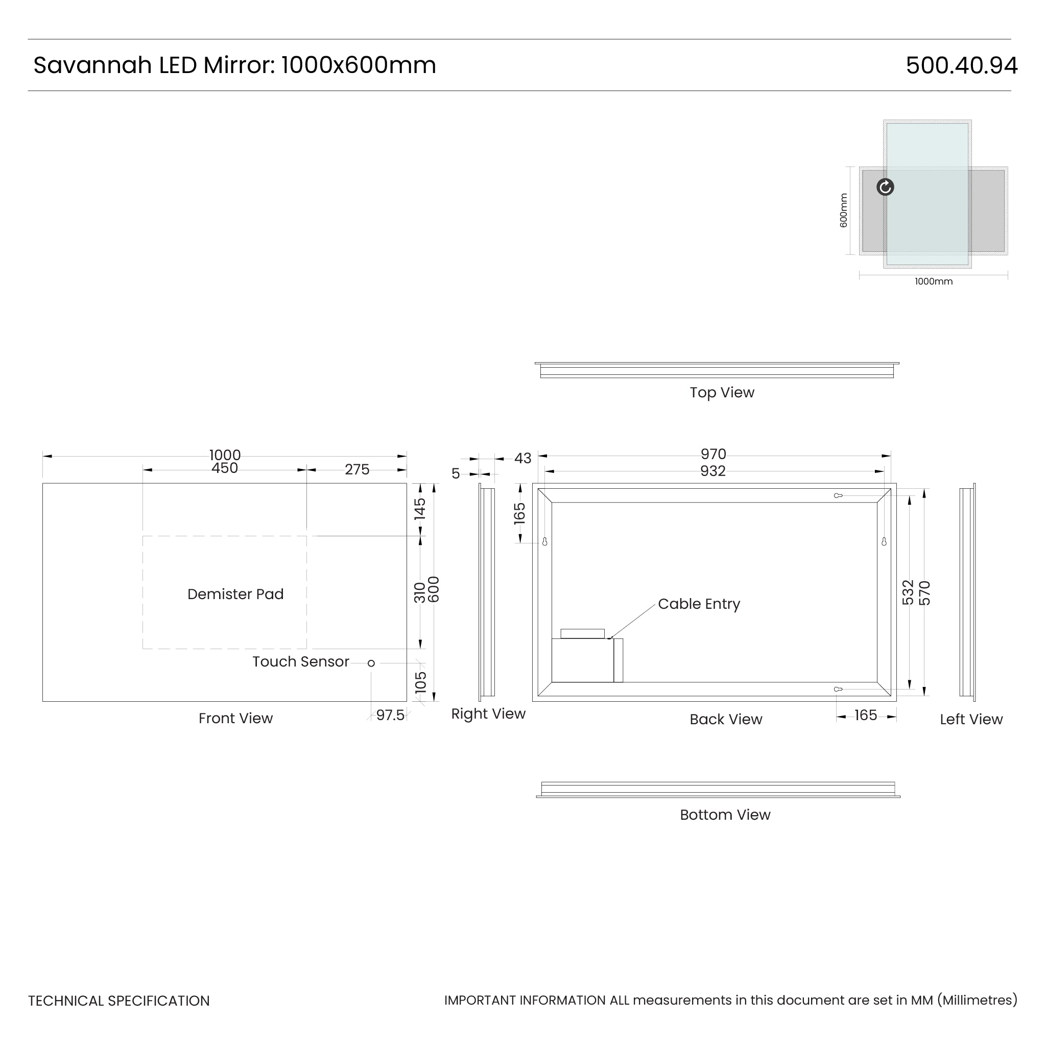 Savannah Backlit LED Bathroom Mirror