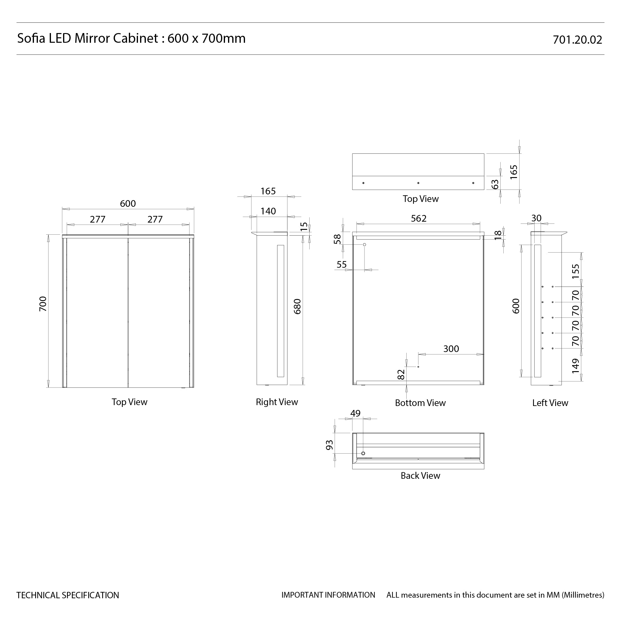 Sofia 600x700mm Double Door LED Cabinet