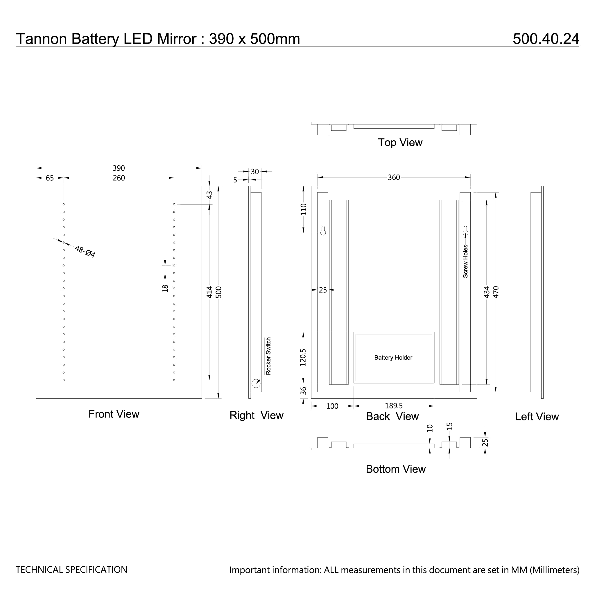 Tannon Battery LED Bathroom Mirror