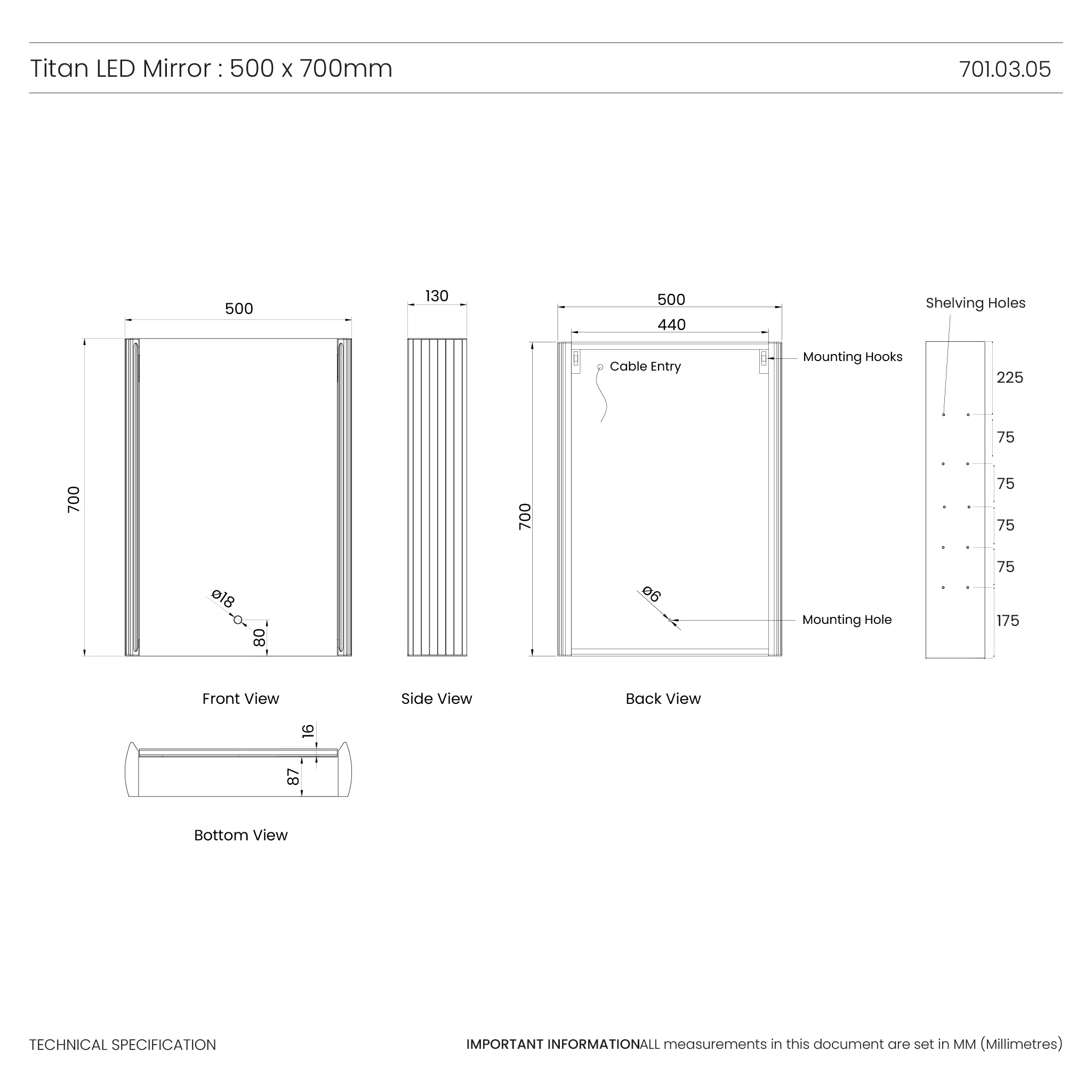 Titan 500x700mm LED Bathroom Mirror Cabinet