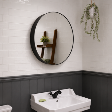 Umbra Round Matt Black Bathroom Mirror Cabinet 600mm