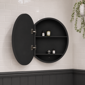 Umbra Round Matt Black Bathroom Mirror Cabinet 600mm