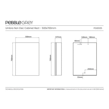 Umbra Rectangular Matt Black Bathroom Mirror Cabinet 500 x 700mm