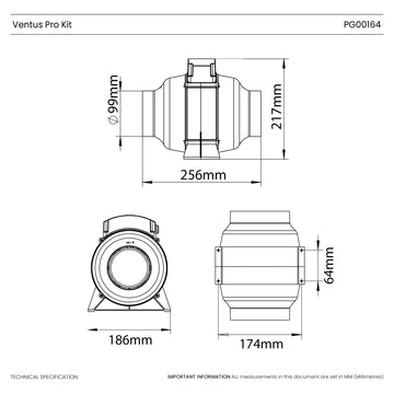 Ventus Pro Inline Bathroom Extractor Fan with Kit - 100mm (4")