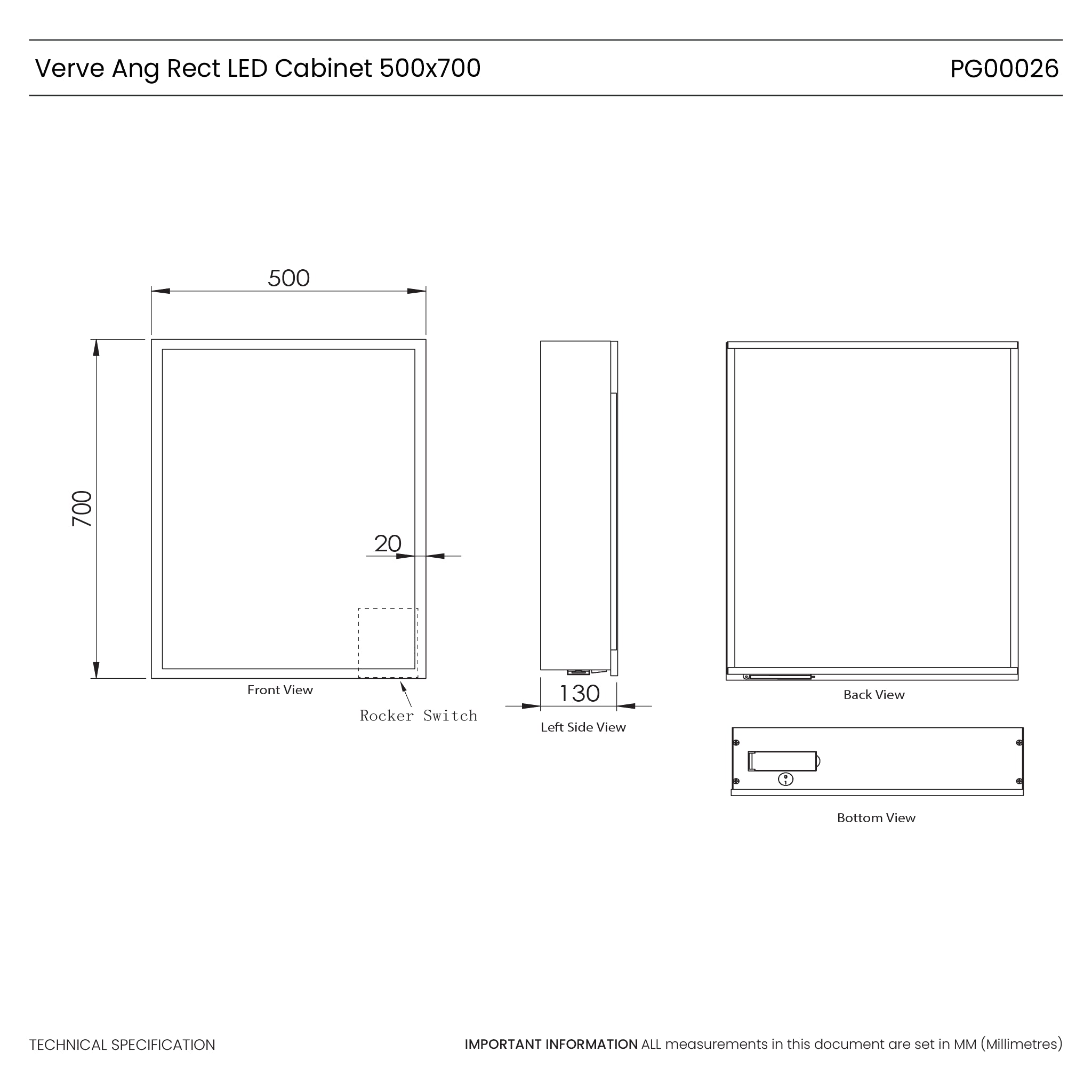 Verve Rechargeable Battery 500x700mm LED Mirror Cabinet
