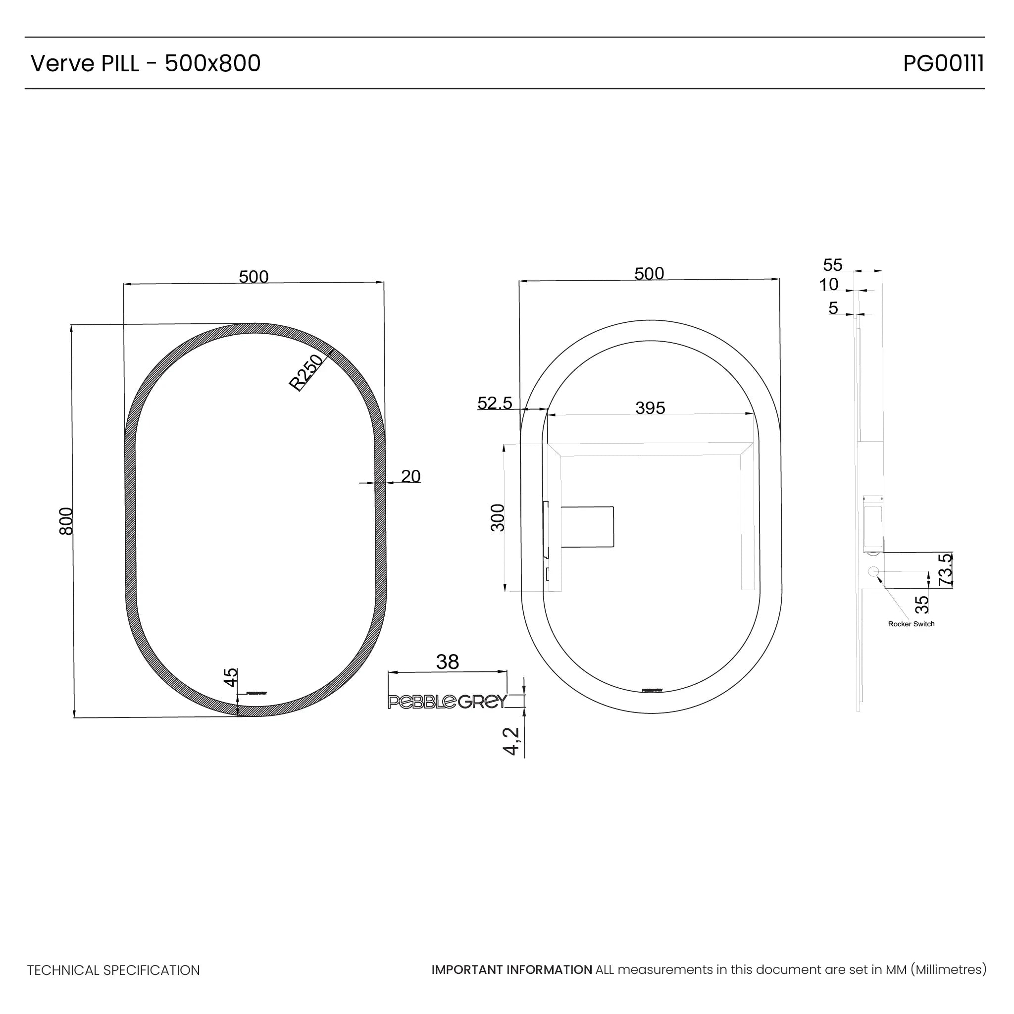 Verve Pill-Shaped Lithium-Ion Battery LED Mirror